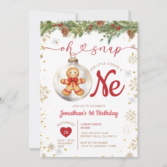 Invitation Christmas Gingerbread 1st Birthday Cookie Party (Devant)