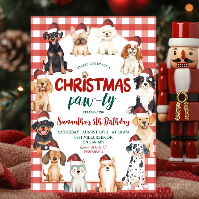 Invitation Christmas Gingham Dog Paw-ty Animal Lover Birthday (Créateur téléchargé)