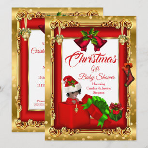 Invitation Christmas Girl Baby shower rouge or boîte cadeau A