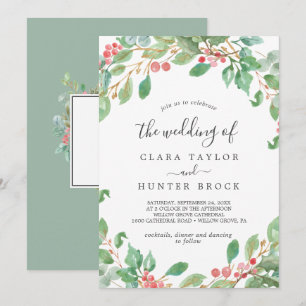Invitation Christmas Green & Red Berry Le Mariage de