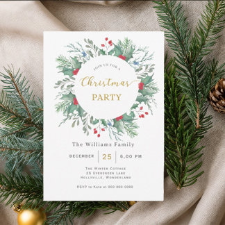 Invitation Christmas Greenery Watercolor Celebration Invitati