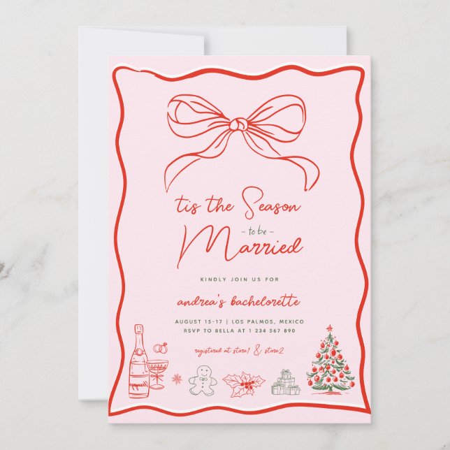 Invitation Christmas Hand Drawn Bachelorette Weekend (Devant)