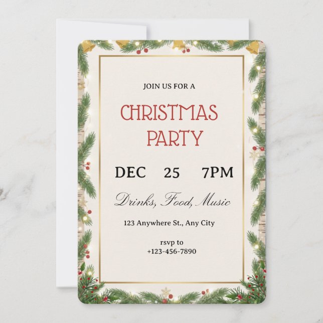 Invitation Christmas holiday cocktail party green bow modern  (Devant)