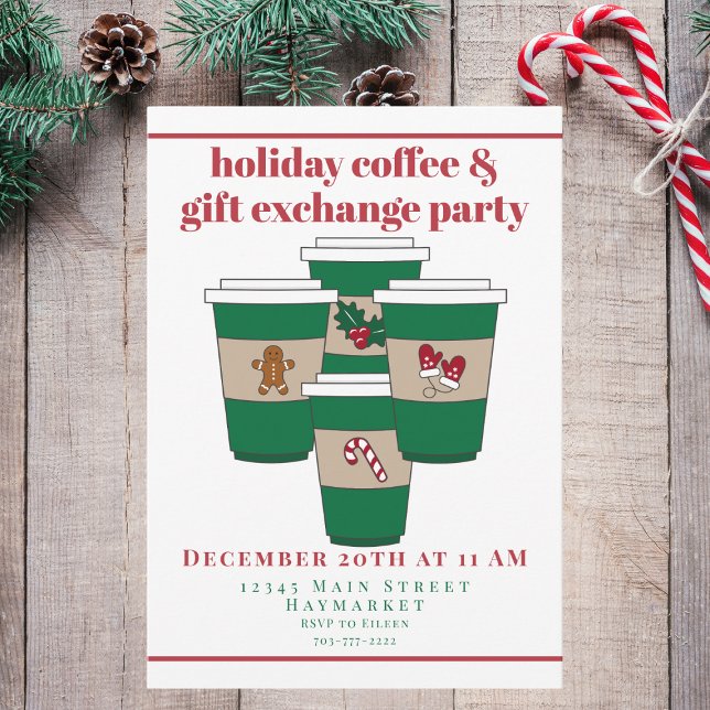 Invitation Christmas Holiday Coffee & Gift Exchange  (Créateur téléchargé)