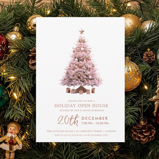 Invitation Christmas Holiday Open House Rose Gold Xmas Tree  (Christmas Holiday Open House Rose Gold Xmas Tree Invitation)