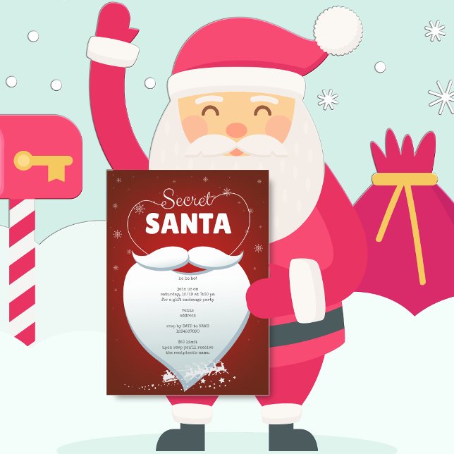 Invitation Christmas Holiday Secret Père Noël Red Cadeau Exch (Office Family Christmas Holiday Secret Santa Red Gift Exchange Invitation)