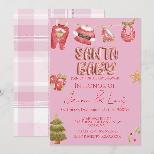 Invitation Christmas Holiday Tree Santa Baby Shower   (Devant / Derrière)