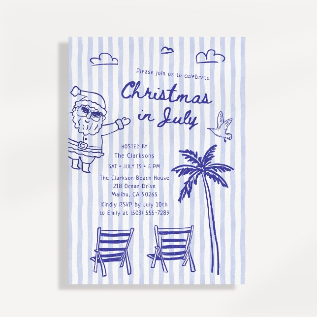 Invitation Christmas in July Party Beach Santa (Créateur téléchargé)