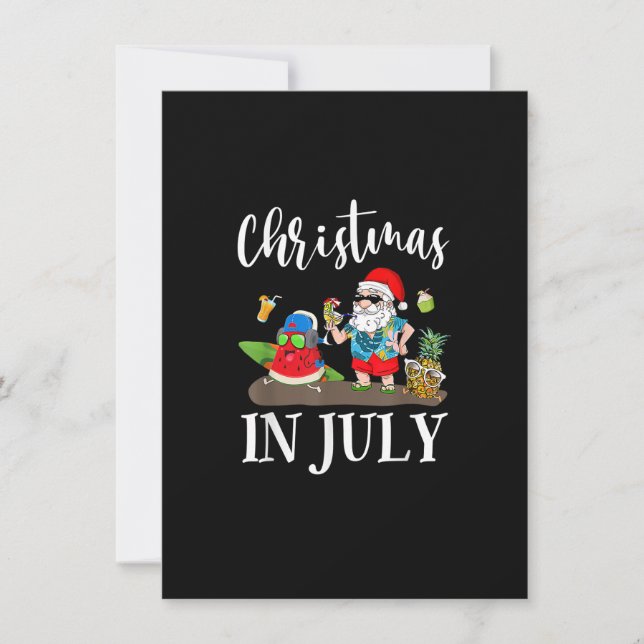Invitation Christmas In July Santa Claus Beach Surfing Summer (Devant)