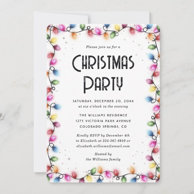 Invitation Christmas Lights Colored Holiday Party (Devant)