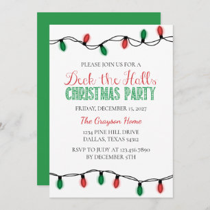Invitation Christmas Lights Deck the Hall Christmas Party