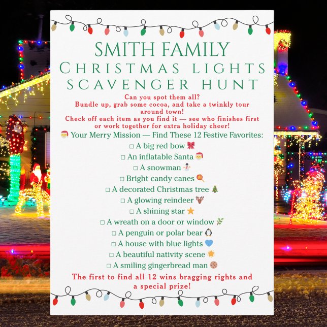 Invitation Christmas Lights Scavenger Hunt Printable Game (Créateur téléchargé)