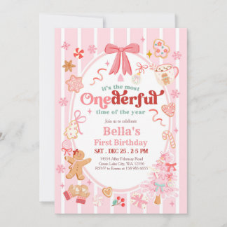 Invitation Christmas Most Onederful Time 1st Birthday Invite