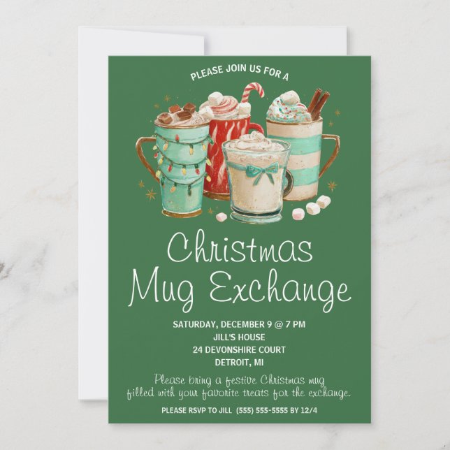 Invitation Christmas Mug Exchange, Mug Swap Holiday Party (Devant)