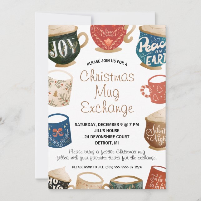 Invitation Christmas Mug Exchange, Mug Swap Holiday Party (Devant)