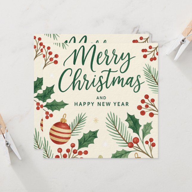 Invitation Christmas & New Year Holiday Card (Devant/Arrière en situation)