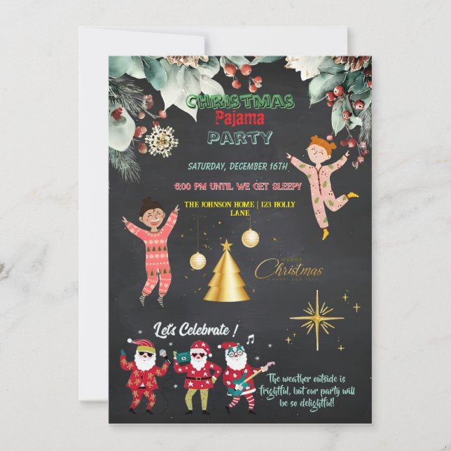 Invitation Christmas Pajama Party Kids  (Devant)