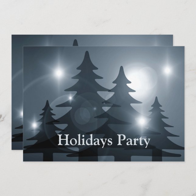 Invitation Christmas Party Blue Trees Holiday Winter Elegant (Devant / Derrière)