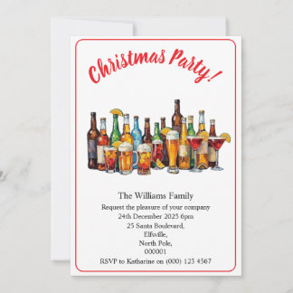 Invitation Christmas Party Drinks And Cocktails Minimal Xmas