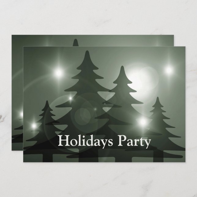 Invitation Christmas Party Green Trees Holiday Winter Elegant (Devant / Derrière)