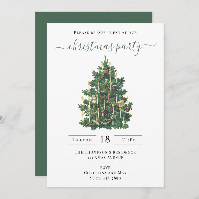 Invitation Christmas Party Holiday Vintage Elegant (Devant / Derrière)