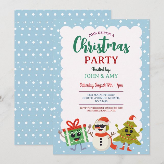 Invitation Christmas Party Invite Snowman Christmas Tree (Devant / Derrière)
