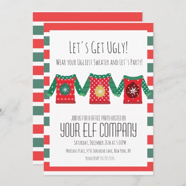 Invitation Christmas Party Ugly Sweaters Office Company Event (Devant / Derrière)