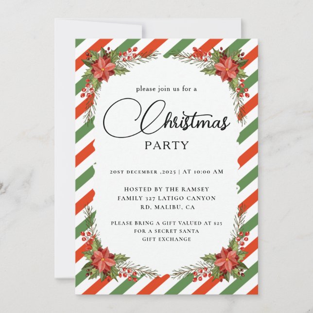 Invitation Christmas Party Winter Botanical (Devant)
