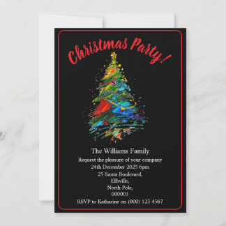 Invitation Christmas Party Xmas Tree Oil Painting On Black
