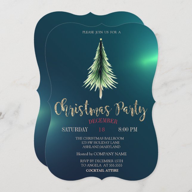 Invitation Christmas Pine Tree,Chic Green Christmas Company (Devant / Derrière)