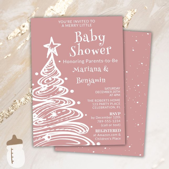 Invitation Christmas Pink Girl Couples Baby Shower (Créateur téléchargé)
