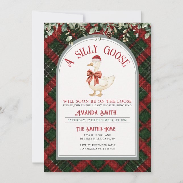 Invitation Christmas Plaid Silly Goose Baby Shower  (Devant)