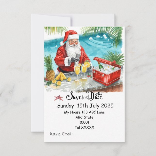 Invitation Christmas Pool Party – Santa Claus Save the Date  (Devant)