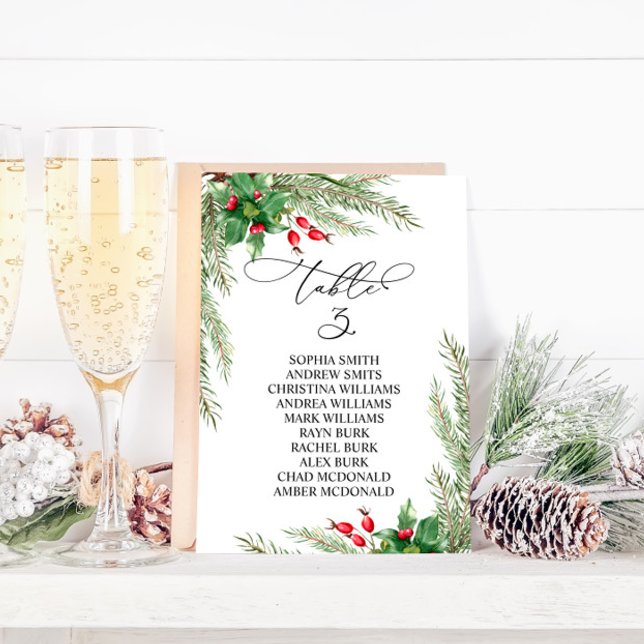 Invitation Christmas Red Berries Table Number 3 Seating Chart (Créateur téléchargé)