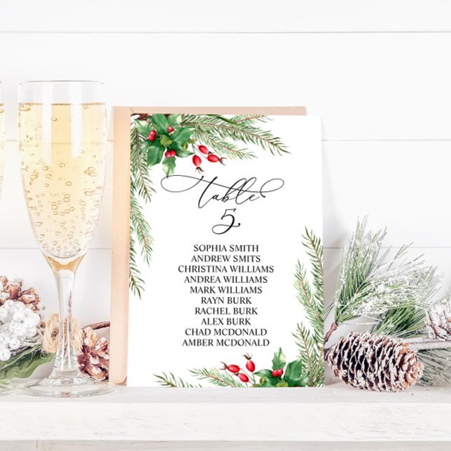 Invitation Christmas Red Berries Table Number 5 Seating Chart (Créateur téléchargé)