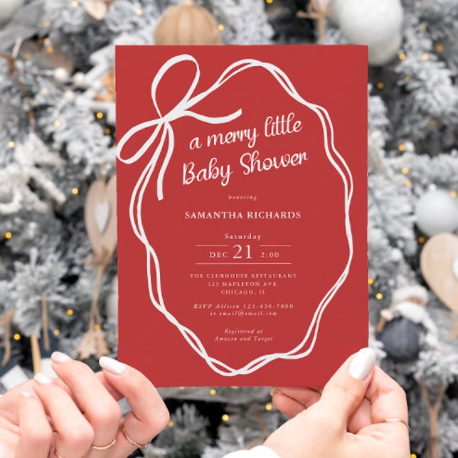Invitation Christmas red coquette bows whimsical baby shower (Créateur téléchargé)