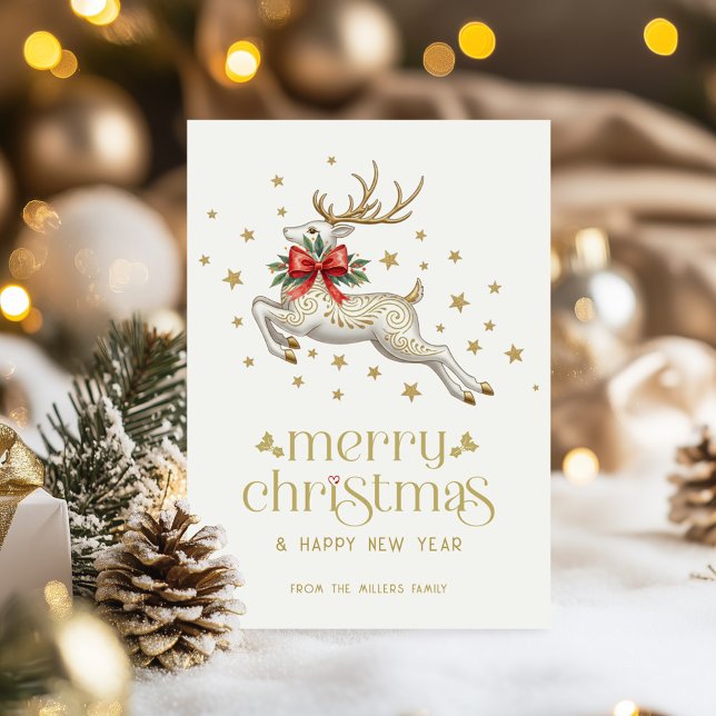 Invitation Christmas Reindeer Gold TypographyGreeting Card (Créateur téléchargé)