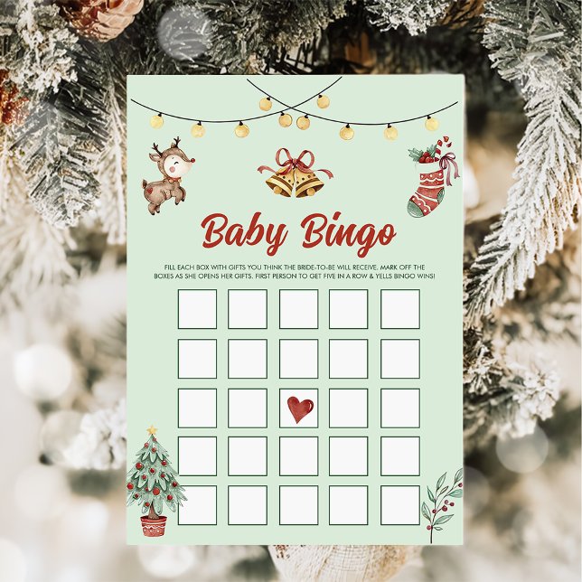 Invitation Christmas Reindeer Party Baby Bingo Games Card (Créateur téléchargé)