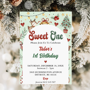 Invitation Christmas Reindeer Sweet Un 1er anniversaire