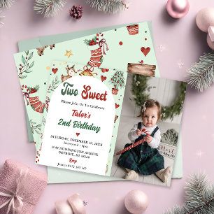 Invitation Christmas Reindeer Two Sweet 2nd Birthday Photo