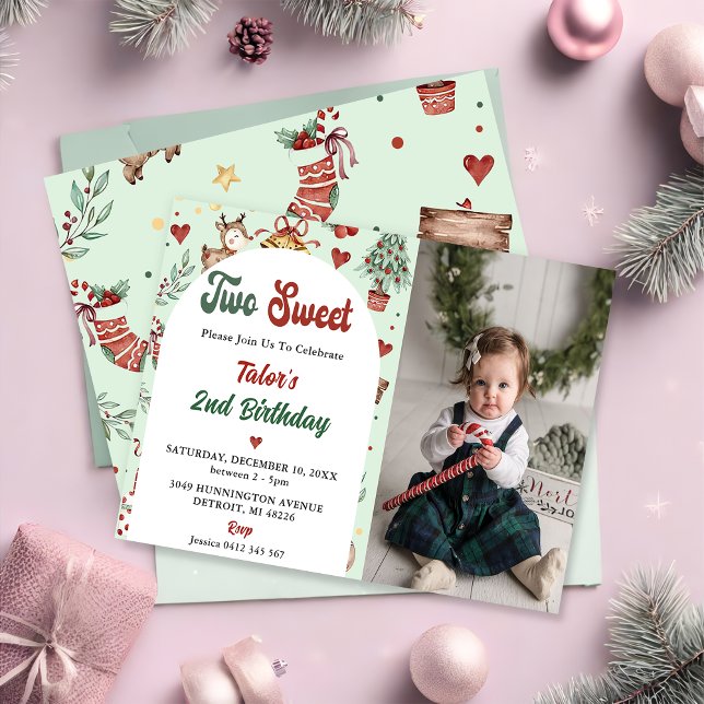 Invitation Christmas Reindeer Two Sweet 2nd Birthday Photo (Créateur téléchargé)