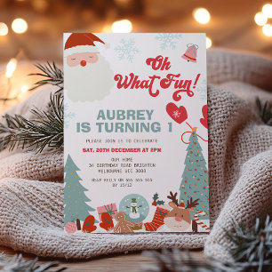 Invitation Christmas Retro Oh What Fun 1er Anniversaire