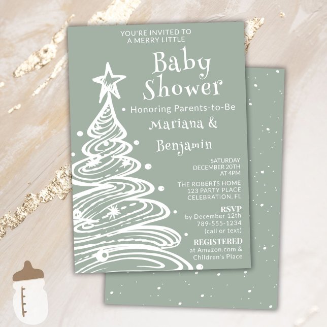 Invitation Christmas Sage Green Neutral Couples Baby Shower (Créateur téléchargé)