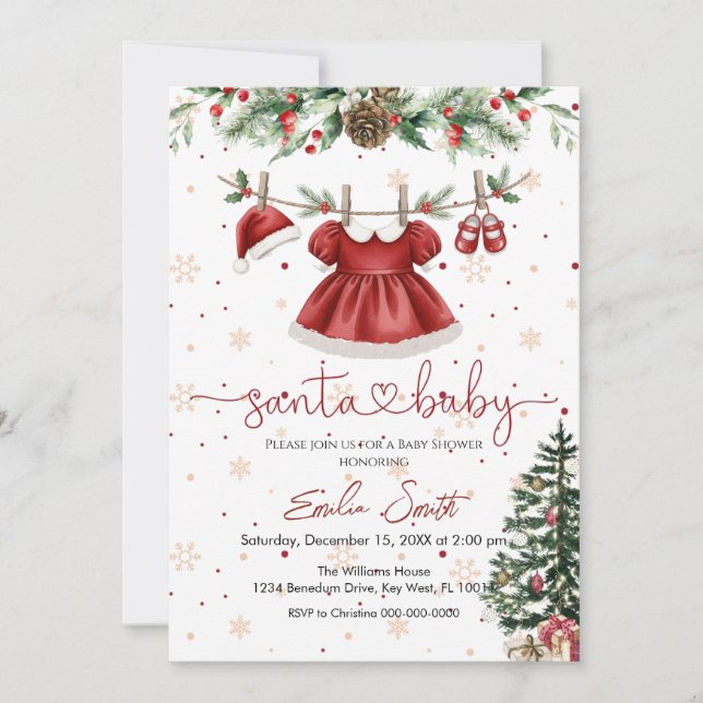 Invitation  christmas santa baby clothesline baby shower (Devant)