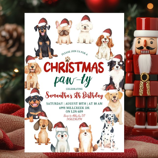 Invitation Christmas Santa Dog Lovers Theme Birthday Paw-ty  (Créateur téléchargé)
