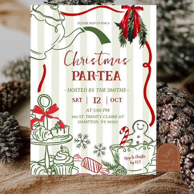 Invitation Christmas Tea Party Scribble Hand Drawn (Créateur téléchargé)