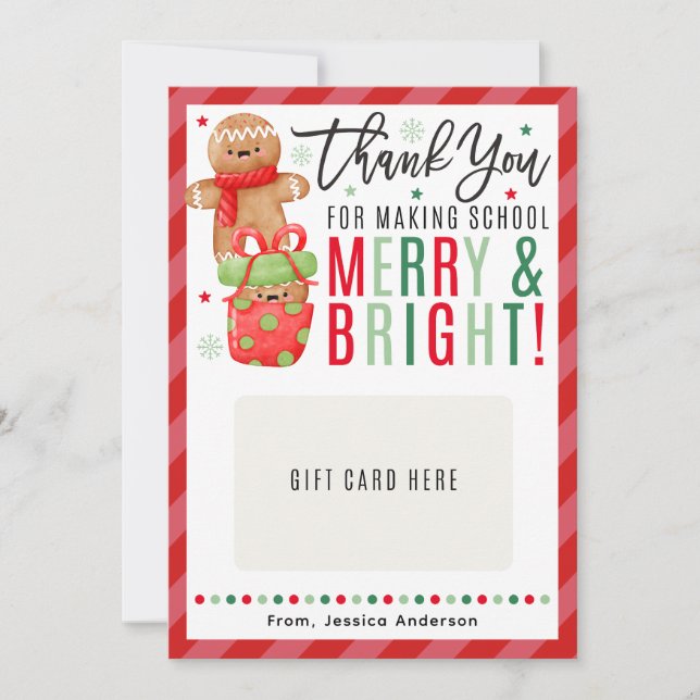 Invitation Christmas Teacher Gingerbread Gift Card Holder (Devant)