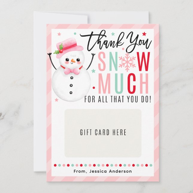 Invitation Christmas Teacher Thank You Pink Gift Card Holder (Devant)