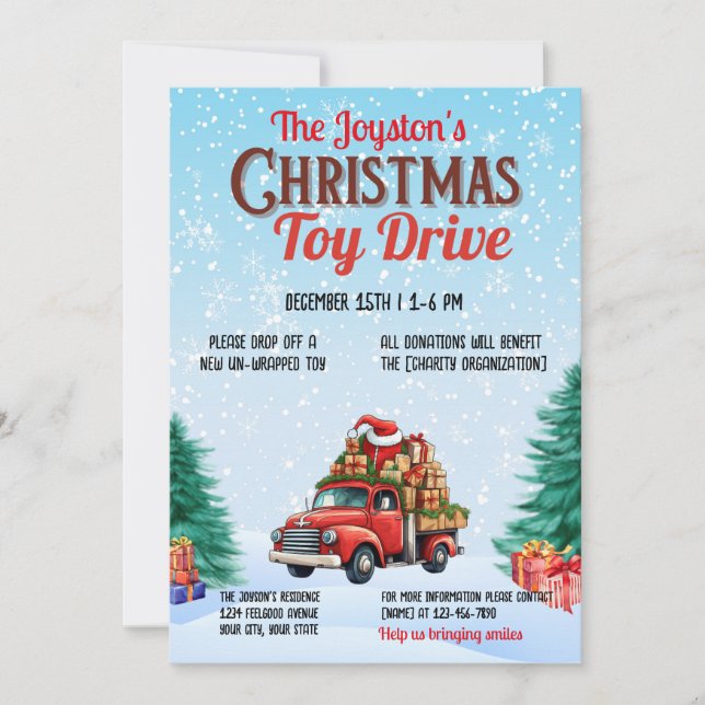 Invitation Christmas Toy Drive Famille ou Organisme de bienfa (Devant)