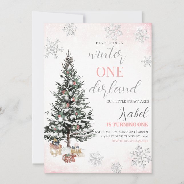Invitation Christmas Tree Winter Onderland Birthday (Devant)